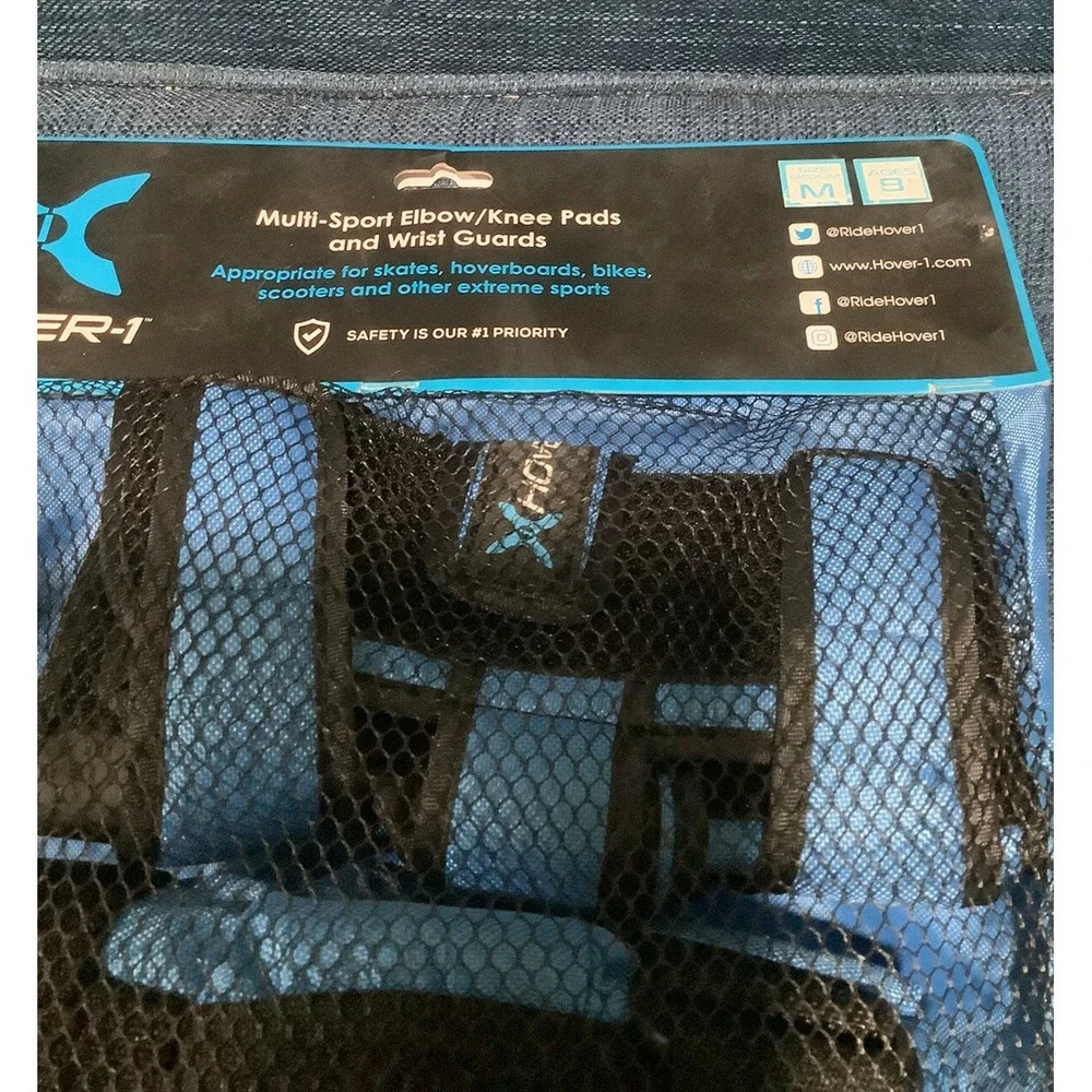 = Hover-1 Ages 8+ Kids Knee Pads Elbow Wrist Guards Mesh Bag H1APDCLMBLU